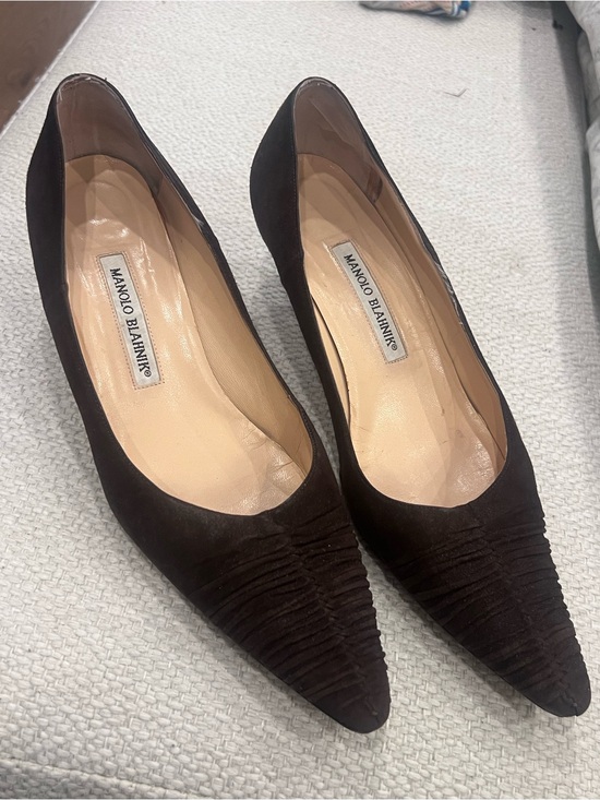 Manolo Blahnik Shoes - Manolo Blahnik Dark Brown Suede Pointed Toe Pumps